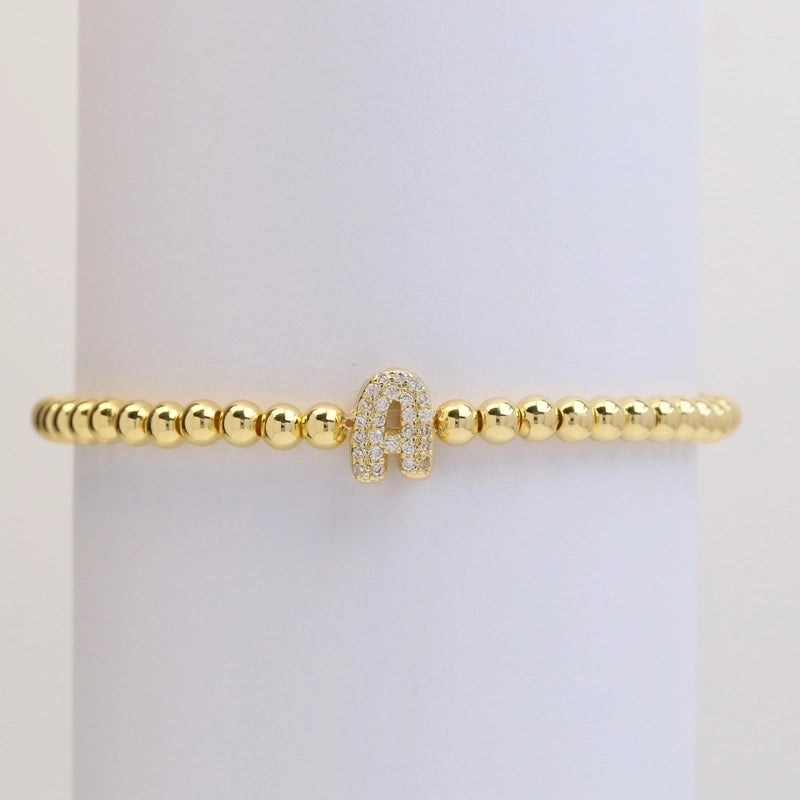 Xi Yin Hot Sale Brass Micro-Inlaid Bubble Balloon Diy26 English Letters Copper Bead Beaded Elastic Wire Bracelet