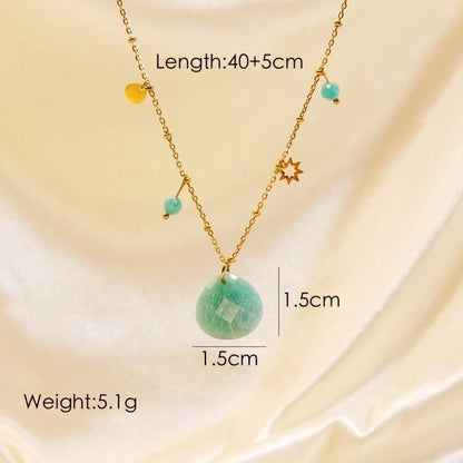 3 Pieces 304 Stainless Steel Natural Stone 14K Gold Plated Modern Style Plating Geometric Pendant Necklace