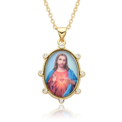 2 Pieces Copper Retro Portrait Plating Inlay Zircon Pendant Necklace