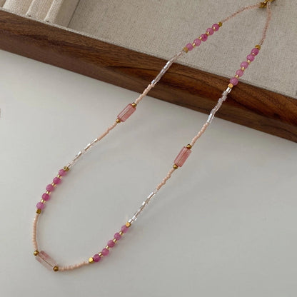 Natural Stone Freshwater Pearl Minimalist Beaded Geometric Necklace
