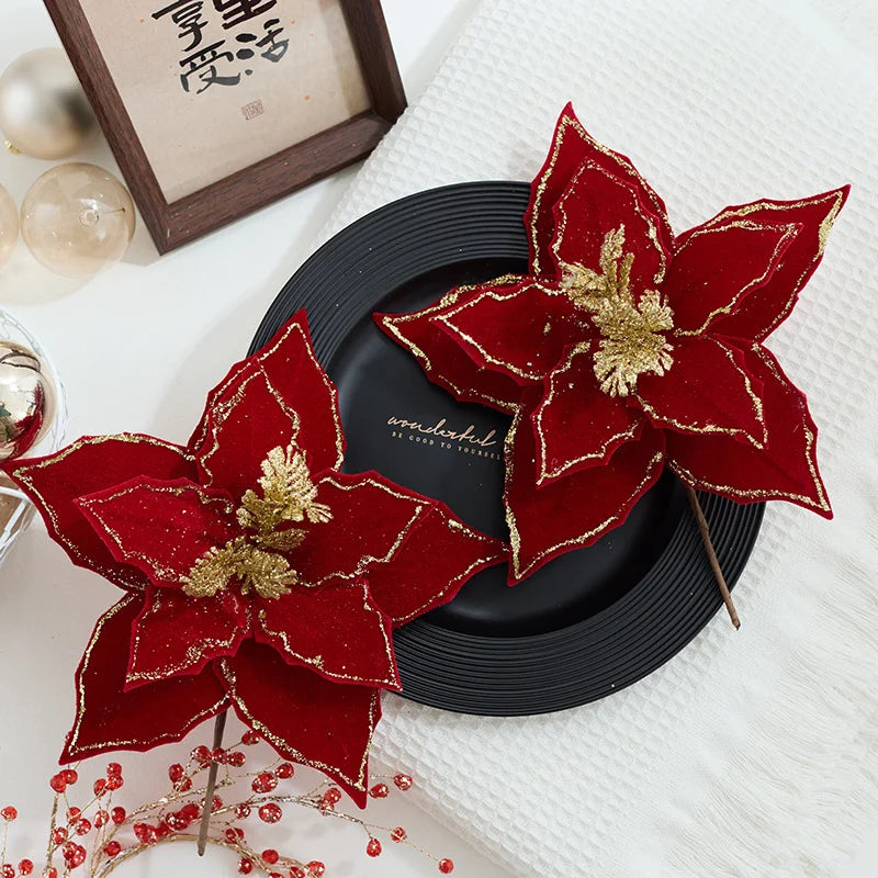 30cm Velvet Red Christmas Flower National Day Decoration Accessories Hanging Diy Vase Arrangement Props