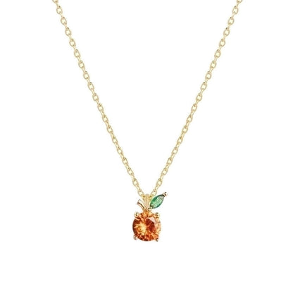 Cherry Peach Tropical Fruit Pendant Copper Inlaid Zircon Necklace