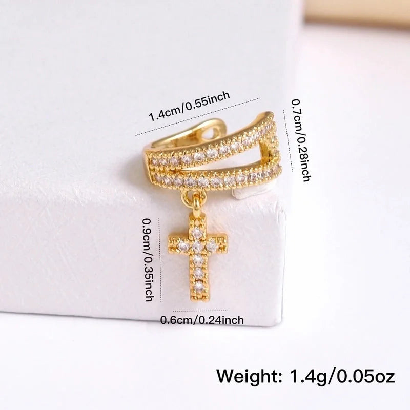 1 Piece IG Style Elegant Geometric Inlay Copper Zircon 18K Gold Plated Ear Cuffs