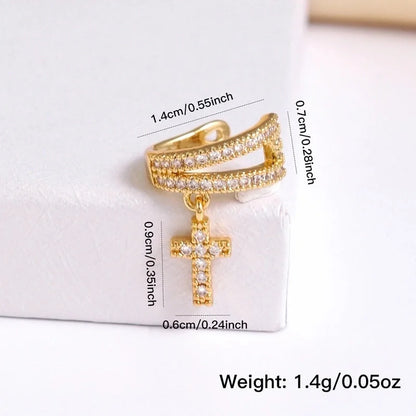 1 Piece IG Style Elegant Geometric Inlay Copper Zircon 18K Gold Plated Ear Cuffs