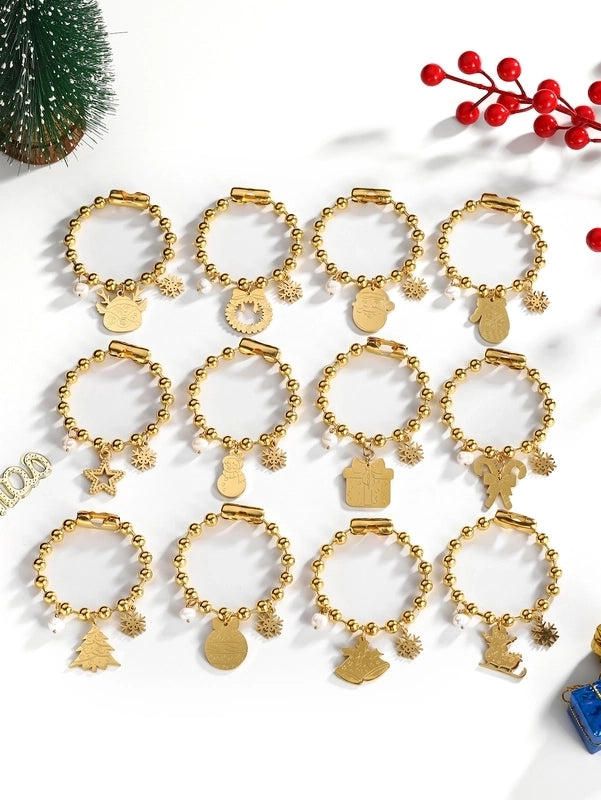 Casual Elegant Lady Santa Claus 304 Stainless Steel Freshwater Pearl 24K Gold Plated Freshwater Pearl Beaded Chain Bracelets In Bulk Christmas