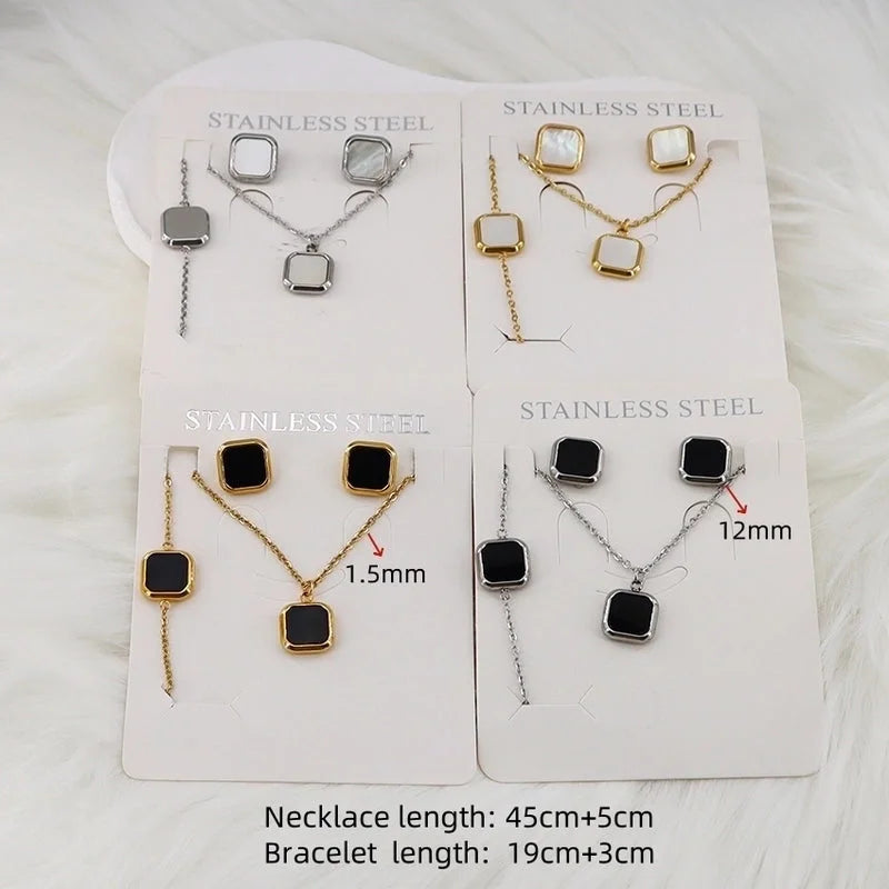 Minimalist Classic Style Square Shell 304 Stainless Steel Gold Plated Jewelry Set