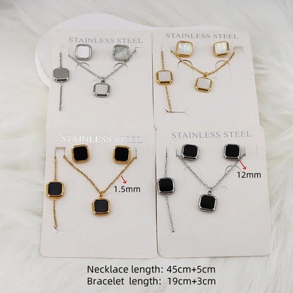 Minimalist Classic Style Square Shell 304 Stainless Steel Gold Plated Jewelry Set