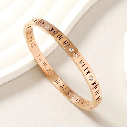 Casual Elegant Streetwear Roman Numeral Titanium Steel 18K Gold Plated Bangle In Bulk