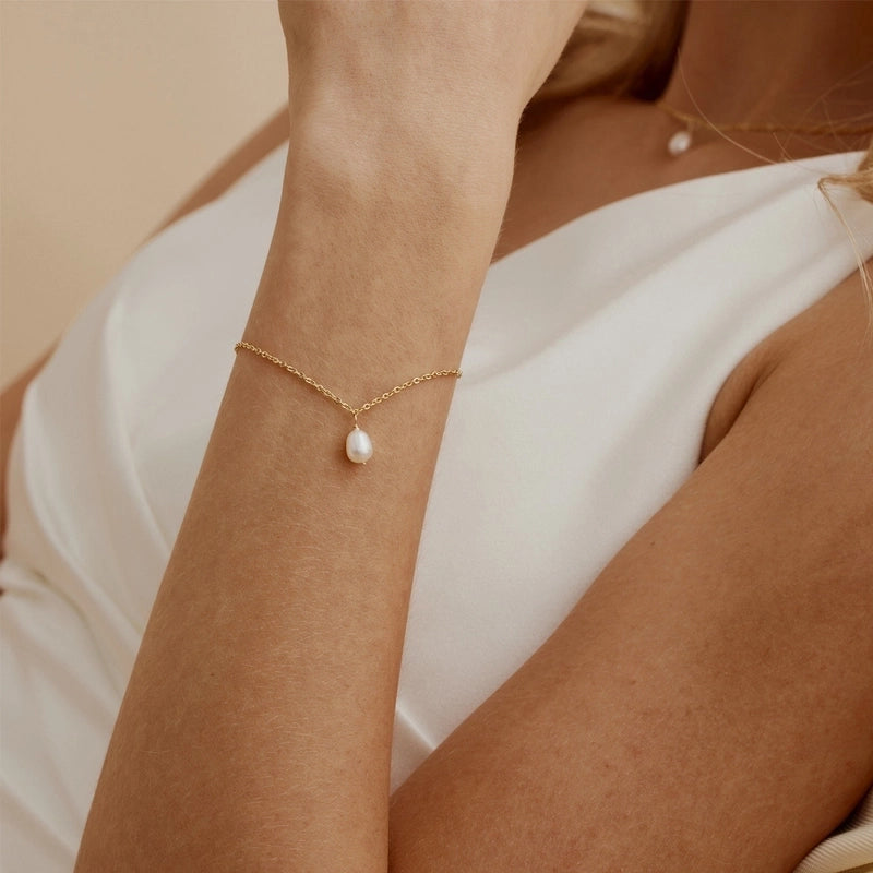 IG Style Geometric 304 Stainless Steel Freshwater Pearl 18K Gold Plated Bracelets Necklace