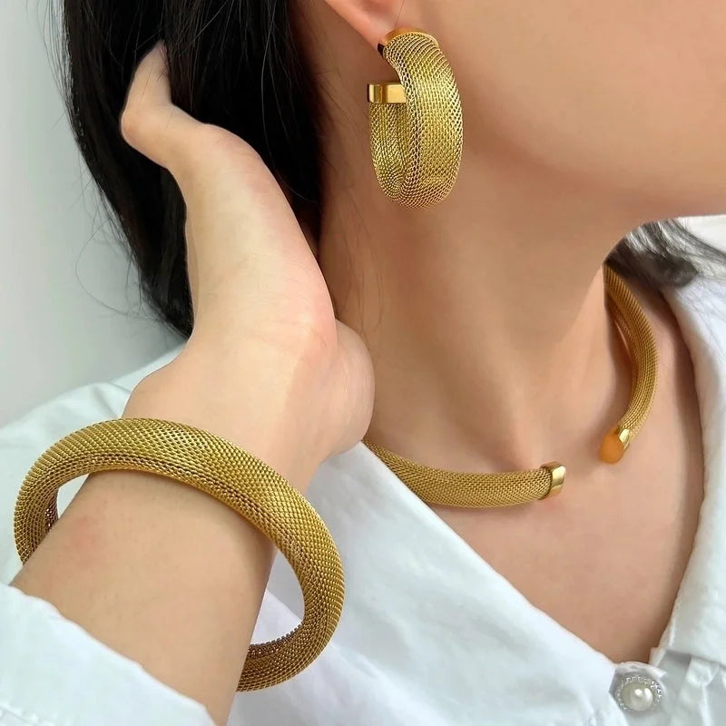 Retro French Style Solid Color 304 Stainless Steel Plating Bracelets Earrings Necklace