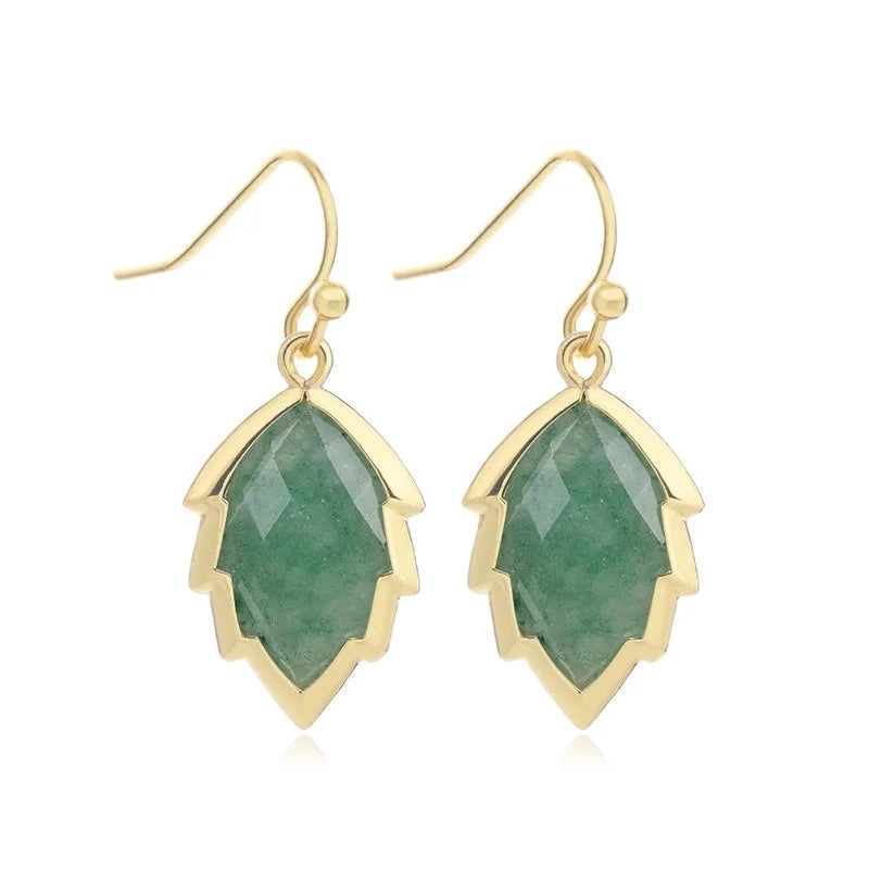 1 Pair Modern Style Sweet Leaves Natural Stone Copper Drop Earrings