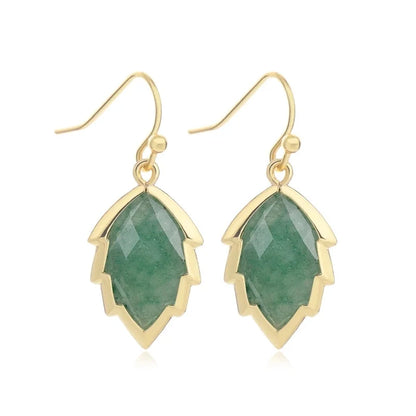 1 Pair Modern Style Sweet Leaves Natural Stone Copper Drop Earrings