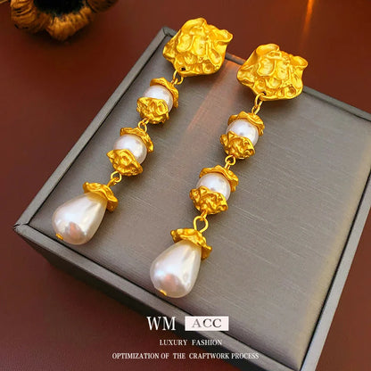 Medieval Pearl Geometric Copper Electroplating Earrings