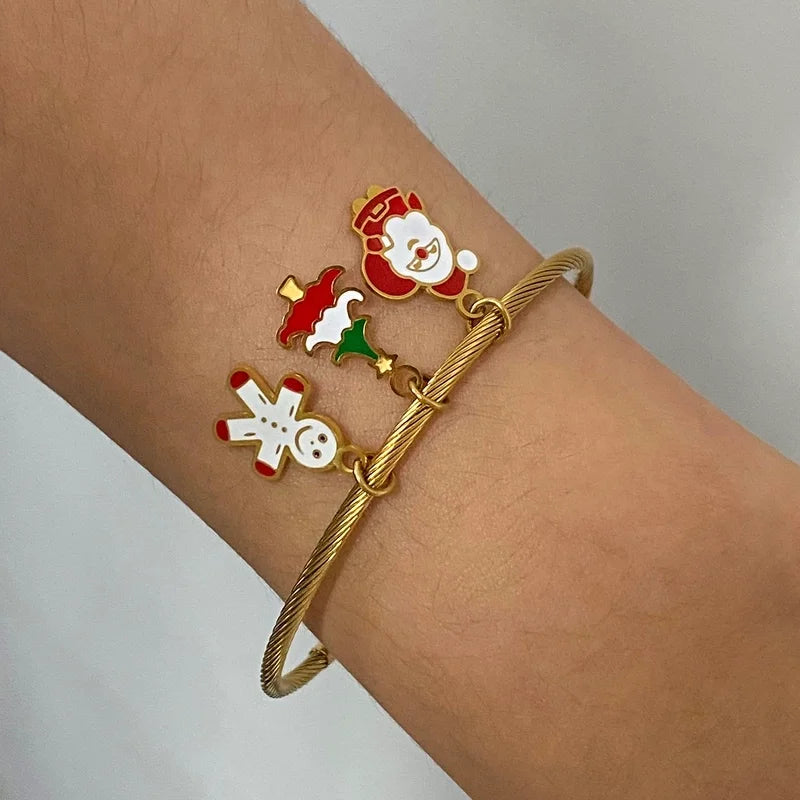 3 PCS/Package 304 Stainless Steel 18K Gold Plated Santa Claus Christmas Socks Snowman Pendant Jewelry Accessories