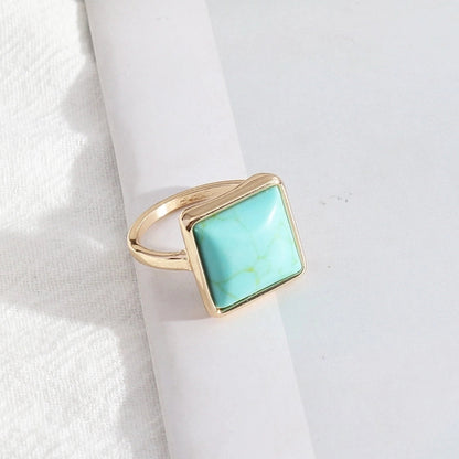 2 Pieces Minimalist Square Alloy Plating Inlay Natural Stone Women\'s Rings