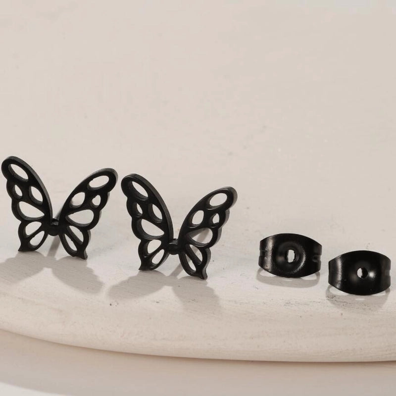 1 Pair Lady Butterfly Plating 304 Stainless Steel 18K Gold Plated Ear Studs