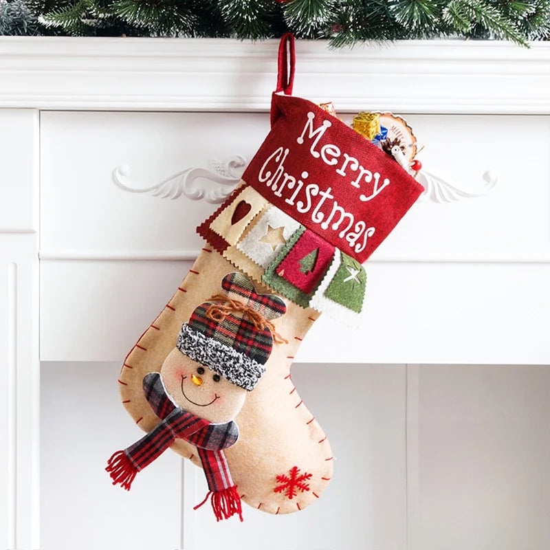 2 Pieces Merrychristmas Large Christmas Socks Santa Claus Snowman Three-dimensional Decoration Gift Bag Gift Bag
