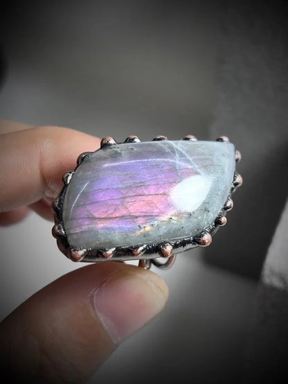 Vintage Style Baroque Style Asymmetrical Irregular Labradorite Asymmetrical Irregular Handmade Women's Open Rings