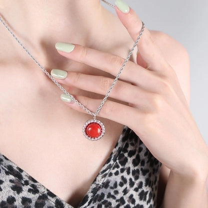 Retro French Style Solid Color Titanium Steel Natural Stone Turquoise 18K Gold Plated Plating Inlay Earrings Necklace Jewelry Set