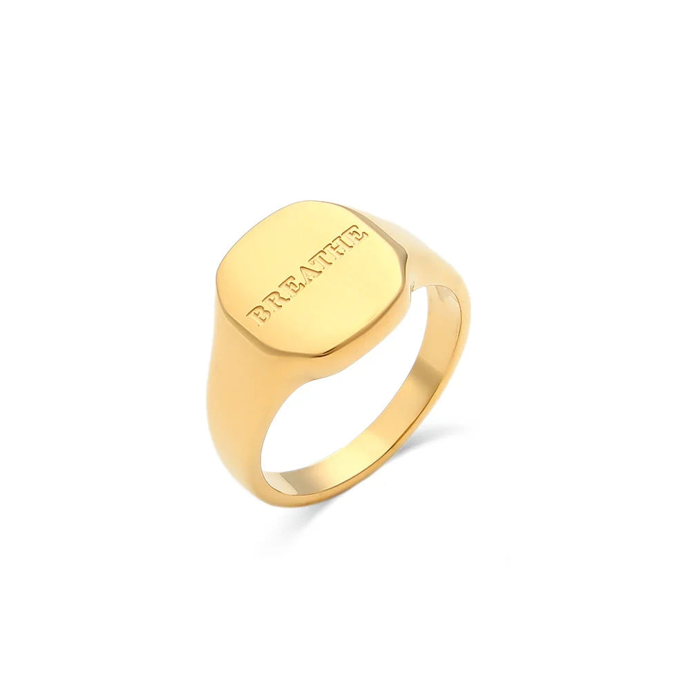Minimalist Women Letter Number Text Stainless Steel 18K Gold Plated Rings