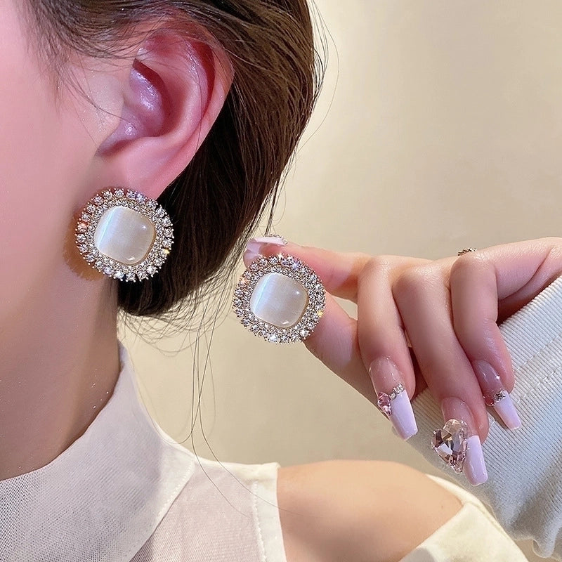 1 Pair Minimalist Round Inlay Alloy Pearl Zircon Drop Earrings