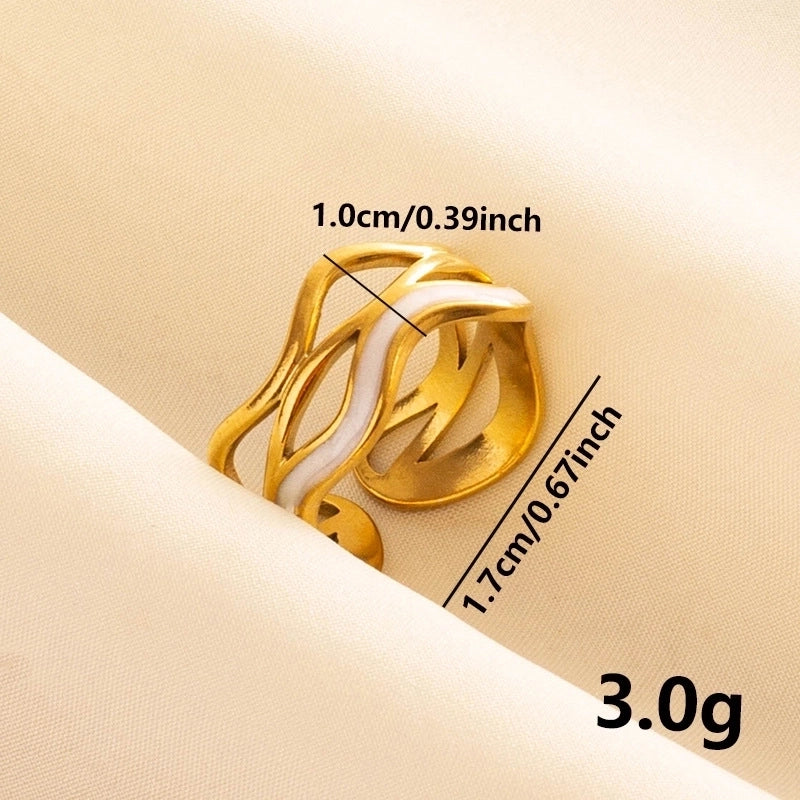 IG Style French Style Geometric 304 Stainless Steel 18K Gold Plated Polishing Enamel Open Rings
