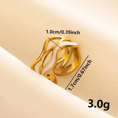 IG Style French Style Geometric 304 Stainless Steel 18K Gold Plated Polishing Enamel Open Rings