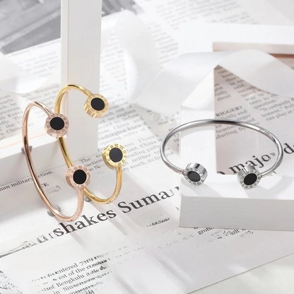 1 Piece Streetwear Letter Titanium Steel Plating Inlay Shell Bangle