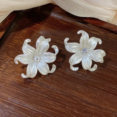 3 Pieces Sweet Heart Shape Rose Flower Inlay Imitation Pearl Alloy Rhinestones Earrings