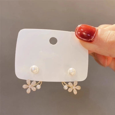 3 Pieces Sweet Heart Shape Rose Flower Inlay Imitation Pearl Alloy Rhinestones Earrings
