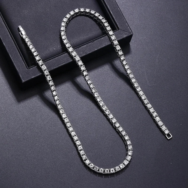 Copper Hip-Hop Inlay Round Zircon Bracelets Necklace