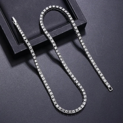 Copper Hip-Hop Inlay Round Zircon Bracelets Necklace