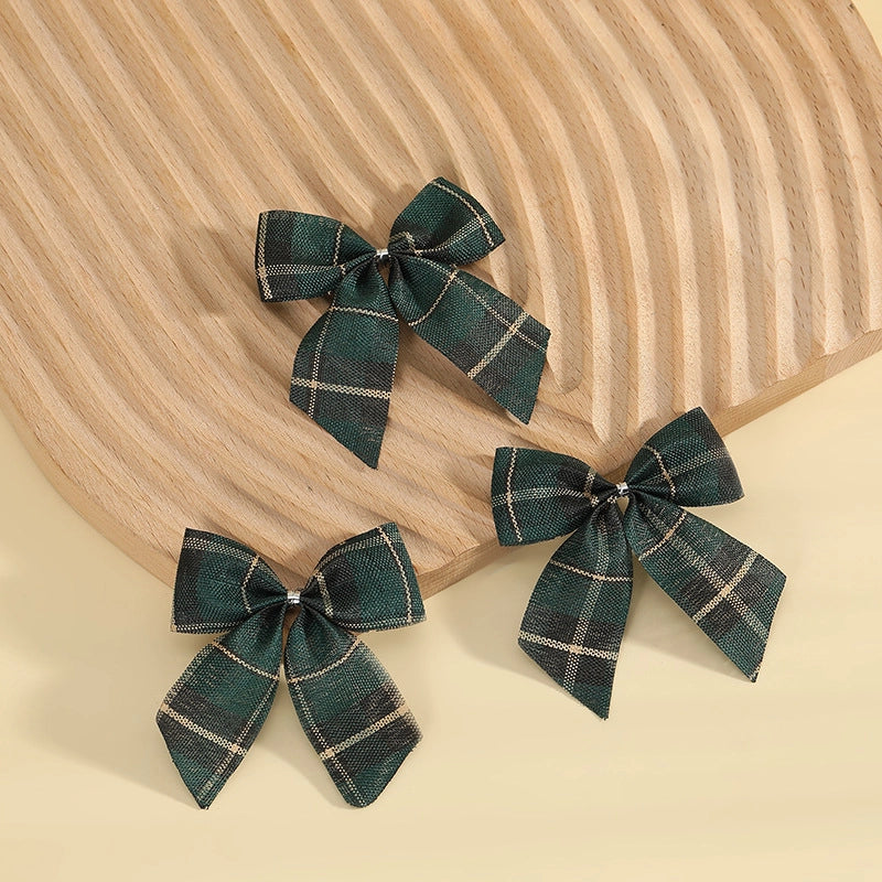 Kuhiro Christmas Bow Red Black Green Plaid Bow Imitation Linen OPP Bag Christmas Tree Wreath Decoration