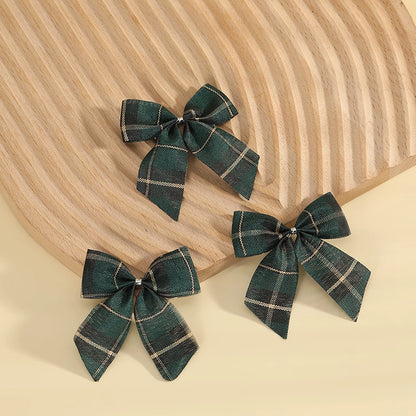 Kuhiro Christmas Bow Red Black Green Plaid Bow Imitation Linen OPP Bag Christmas Tree Wreath Decoration
