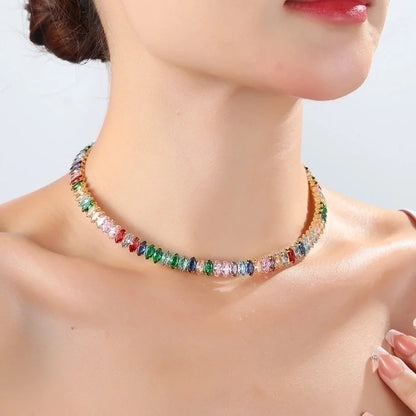 Minimalist Round Copper Inlay Zircon Bracelets Necklace