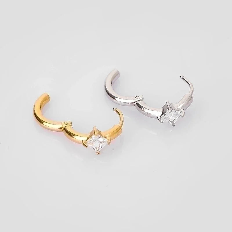 1 Piece Modern Style Minimalist Classic Style Solid Color Inlay 316L Stainless Steel Zircon 14K Gold Plated Hoop Earrings