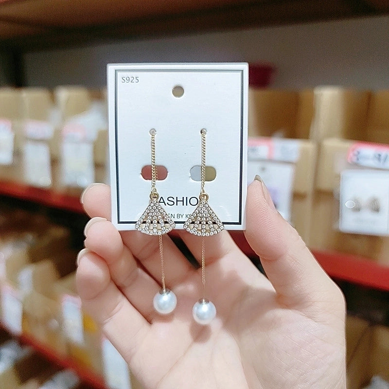 2 Pieces Elegant Star Tassel Heart Shape Inlay Alloy Artificial Pearls Rhinestones Glass Earrings