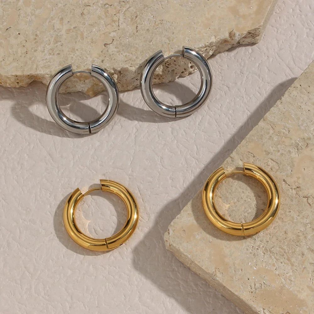 Minimalist Circle Geometric Stainless Steel 18K Gold Plated Earrings
