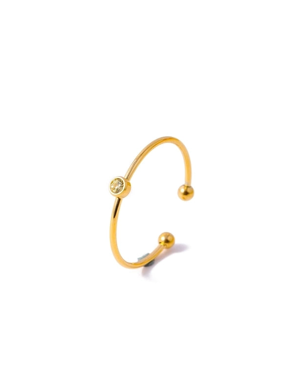 Casual Minimalist Round 304 Stainless Steel Zircon Inlay Open Rings