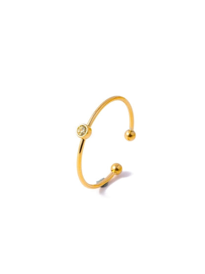 Casual Minimalist Round 304 Stainless Steel Zircon Inlay Open Rings