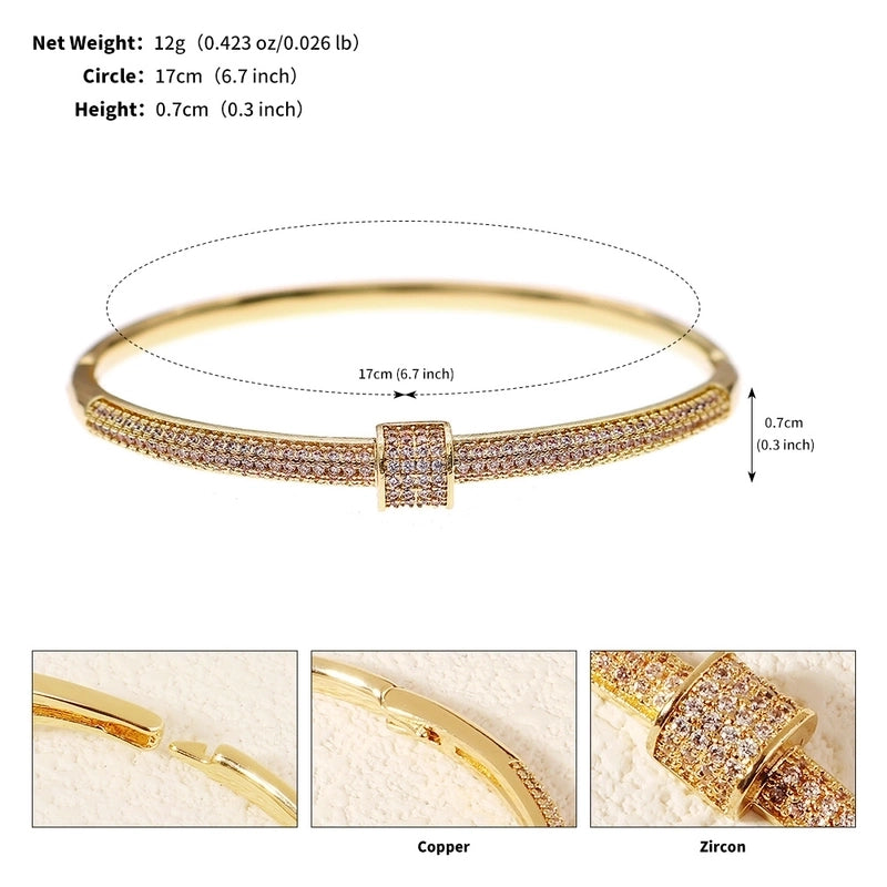 Copper Inlay Geometric Zircon Bangle
