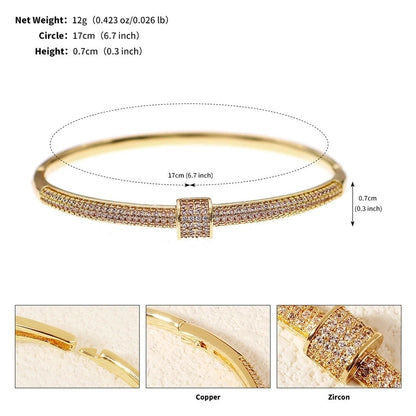 Copper Inlay Geometric Zircon Bangle