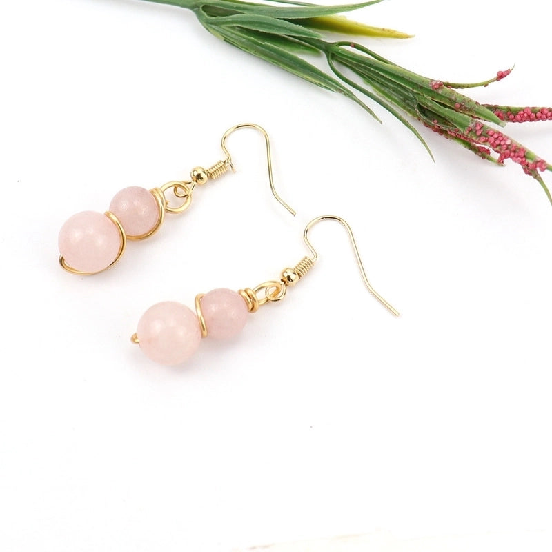 1 Pair Casual Pastoral Gourd Beaded Natural Stone Copper Drop Earrings