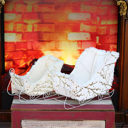 2 Pieces Christmas Supplies Christmas Decoration Velvet Printed Fabric Deer Carriage Snow Carriage Front Desk Tabletop Decoration Ornament