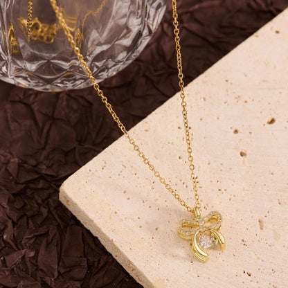 Titanium Steel Copper Leaf Heart Shape Pendant Necklace