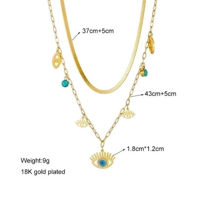 Fashion Sun Eye Titanium Steel Plating Inlay Turquoise Layered Necklaces