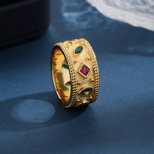 Copper 18K Gold Plated Minimalist Plating Inlay Horse Eye Zircon Rings