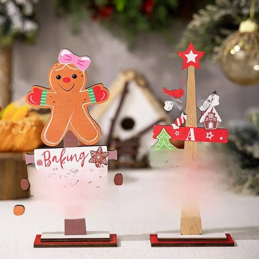Christmas Cartoon Style Gingerbread Letter Wood Family Gathering Party Ornaments Decorations Table Decoration