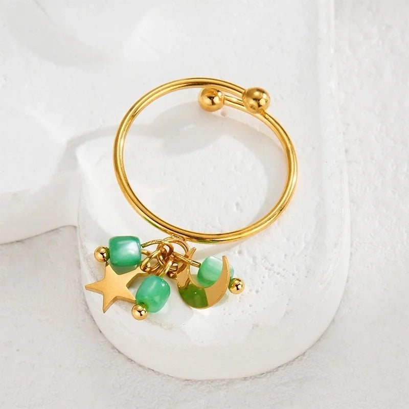 Cute Moon 304 Stainless Steel 18K Gold Plated Irregular Open Rings