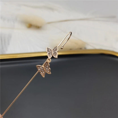 2 Pieces Trendy Zircon Ear Hook Piercing Ear Pin Female Net Red Personality Design Surrounding Ear Bone Clip Oblique Line Earrings